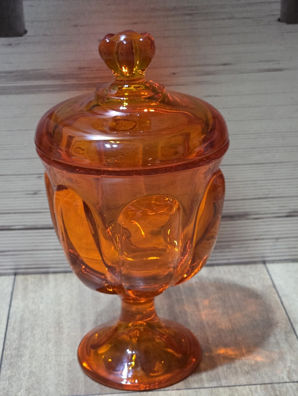 Vintage Viking Glass Persimmon Lidded Candy Dish
